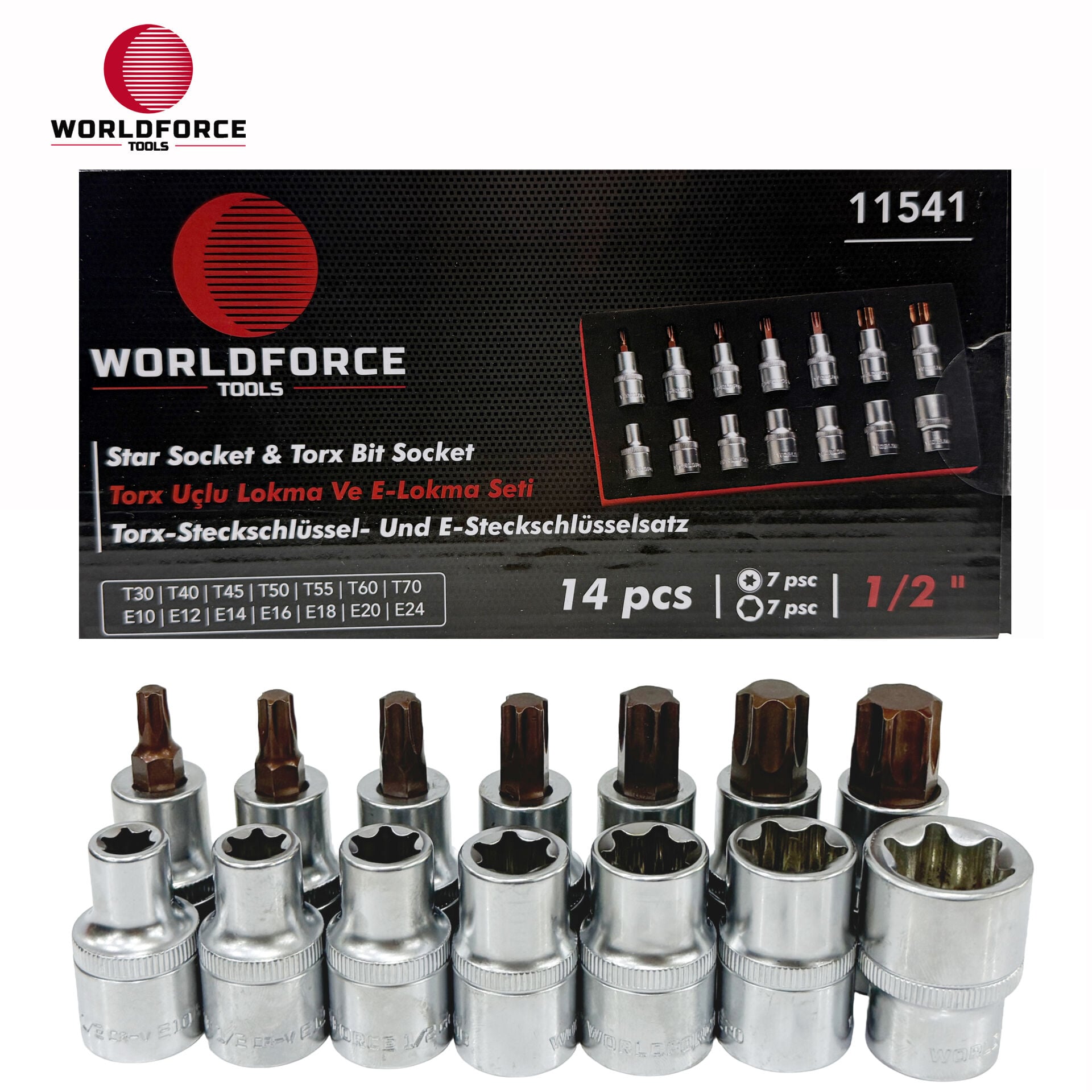 Torx Uçlu Lokma Ve E Lokma Seti 14 Parça 1/2'' (E10-E24, T30-T70)