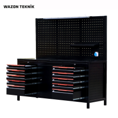 Çalışma Masası 2 Metre (10 Çekmeceli+1 Dolaplı) Siyah